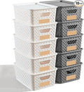 10 Pack Small Plastic Storage Bins with Lids, Stackable Plastic Storage Baskets for Organizing with Handles, Organizer Bins with Labels for Room, Craft, Containers for Pantry Organizers and Storage