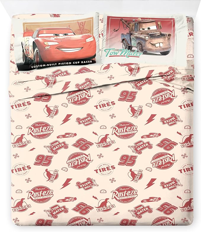 Jay Franco Kids Comforter Set Includes Sheets and Pillow Covers - Soft and Cozy Bed Set for Stylish Room Decor, Official Licensed Bedding, Red - Cars, 7 Piece Full