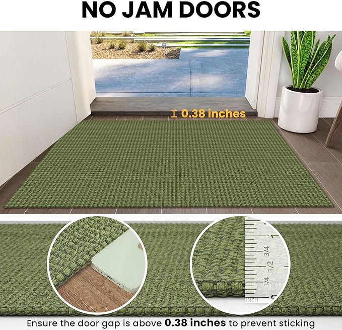 IOHOUZE Washable Exrea Long Hallway Runner Rug 3x14 Non Slip Rubber Backed Kitchen Runner Entryway Runner Indoor, Woven Rugs Floor Carpet for Kitchen Hall Entryway, Olive Green/Earthy Green