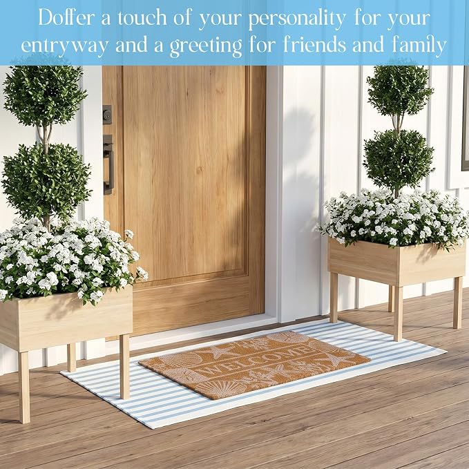 2 Pcs Outdoor Door Mat Combo Set Layered Outdoor Rug and Coir Welcome Doormat Non Slip Outside Floor Mat for Front Porch Entryway Patio Yard Decor(Summer Beach,24'' X 51',18'' X 28'')