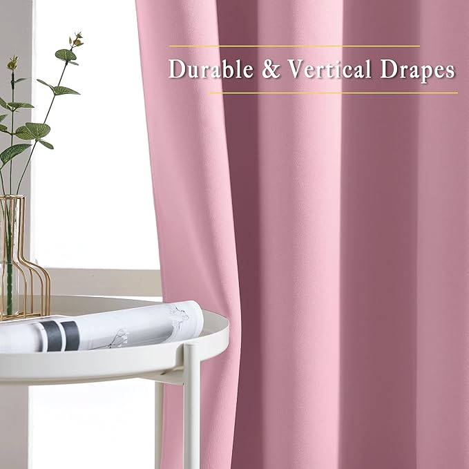 NICETOWN Crystal Pink Blackout Curtains for Bedroom - Grommet Blackout Thermal Insulated Room Darkening Sound Blocking Window Treatments for Girls Room/Teens, 2 Panels, W52 x L84
