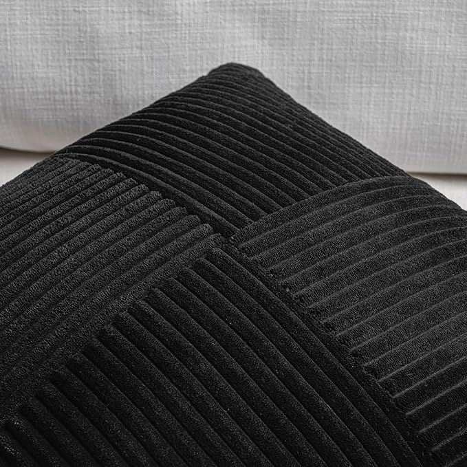 Fancy Homi 2 Packs Black Long Lumbar Decorative Throw Pillow Covers 12x24 Inch for Couch Bed Sofa, Rustic Farmhouse Boho Home Decor, Soft Striped Corduroy Rectangle Accent Cushion Case 30x60 cm