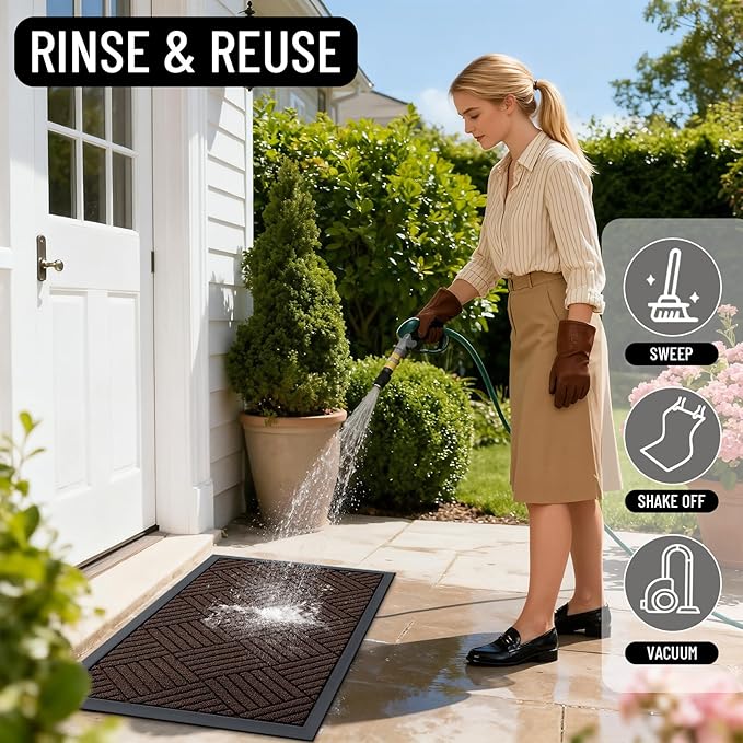 OLANLY Front Door Mat Outside Entrance 47x17, Absorbent, Heavy Duty Sturdy Natural Rubber Doormat Indoor Outdoor, Stain and Fade Resistant, Non-Slip Low Profile Floor Mat for Entryway, Brown Diamond