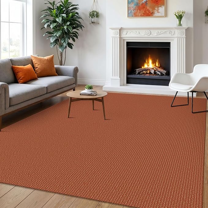 IOHOUZE Washable Area Rug 6x9 Non Slip Rubber Backed Rugs for Living Room, Dining Room Rugs Bedroom Rug, Woven Indoor Floor Carpet for Living Room Nursery Office, Burnt Orange/Tan