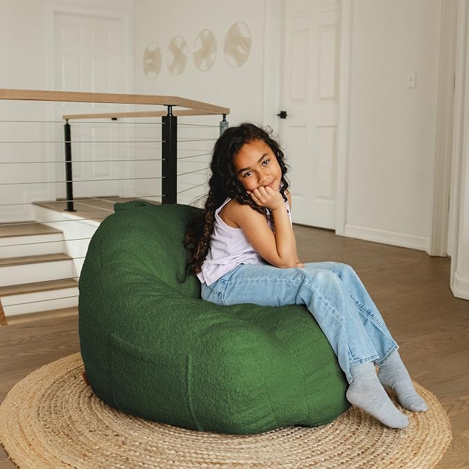 Big Joe Cloudberry Bean Bag Chair, Foam-Filled Structured Seat, Teddy Boucle, Matcha Green, Kids