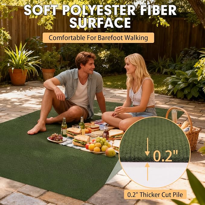 Grefinity Marine Carpet,6 FT x 18 FT Olive Green Indoor Outdoor Carpet 0.2" Thick Boat Rug with Water-Proof TPE Backing for Home, Patio, Porch, Deck