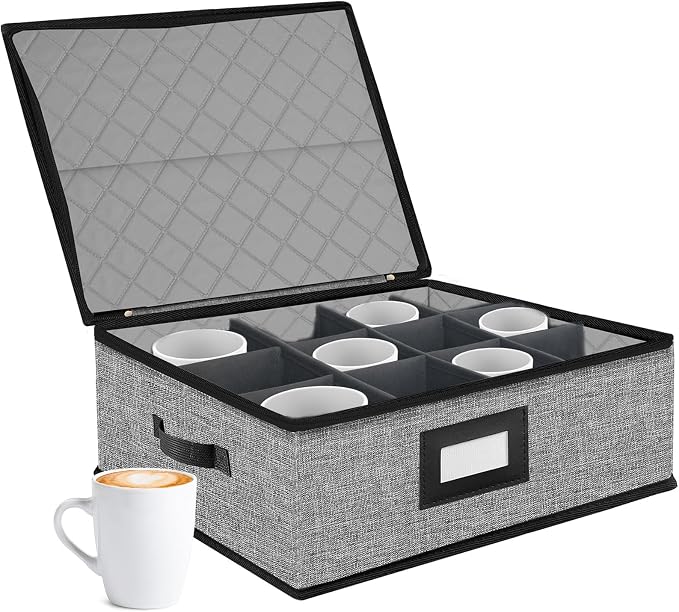 Quilted Mug Cup Storage Box,China Storage Containers | Cup Storage Containers Hard Shell with Lid for Moving Transport,Kichen Dinnerware Storage