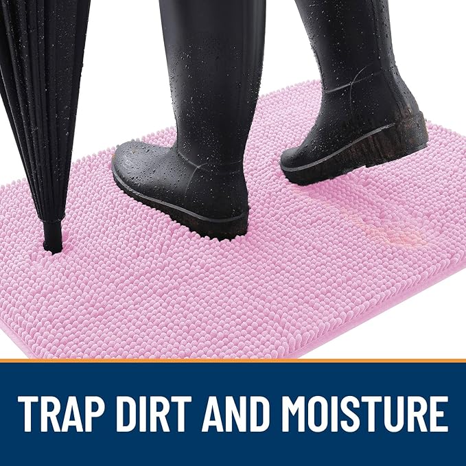 OLANLY Dog Door Mat for Muddy Paws 35x24, Absorbs Moisture and Dirt, Absorbent Non-Slip Washable Doormat, Quick Dry Chenille Mud Mat for Dogs, Entry Indoor Entryway Carpet for Inside Floor, Pink