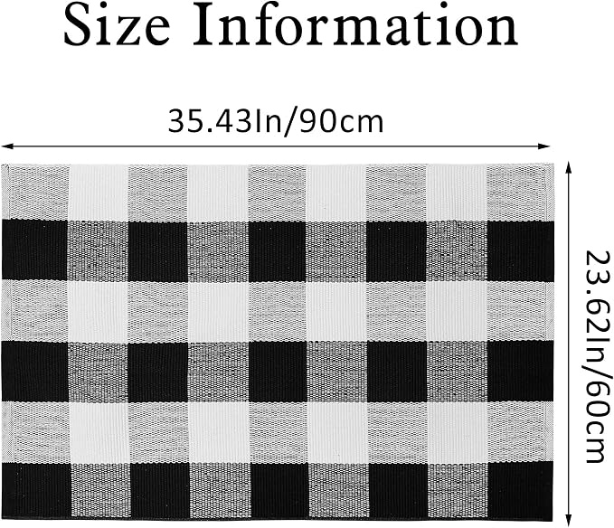 Buffalo Plaid Rug 2x3 Black and White Outdoor Mat Checkered Carpet | Cotton Woven Washable Front Porch Fall Layered Door Mats Carpet for Indoor Outdoor Entryway Farmhouse Decor