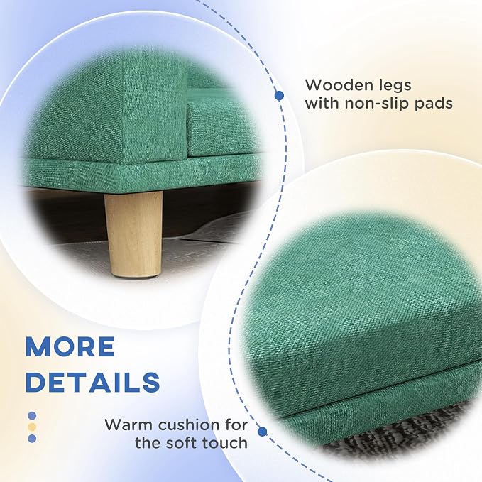 PawHut Dog Sofa Couch, Pet Bed with Comfortable Luxury Cushion, Washable Cover, Wooden Legs, Anti-Slip Mat for Large Dogs, Cats, Kittens, Green