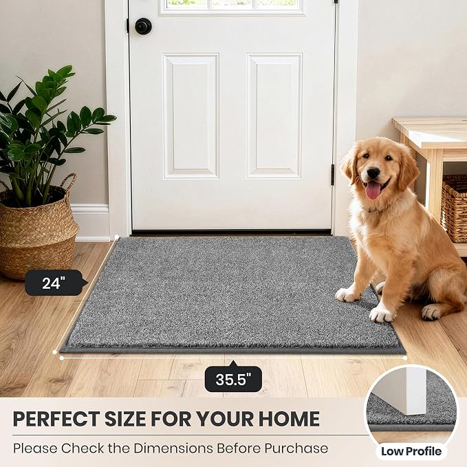 PURRUGS Dirt Trapping Door Mat 24" x 35.5", Non-Slip Machine Washable Entryway Rug, Dog Doormat, Indoor Front Door Mat, Super Absorbent Entry Rug for Muddy Shoes & Paws, Light Grey-Dark Grey