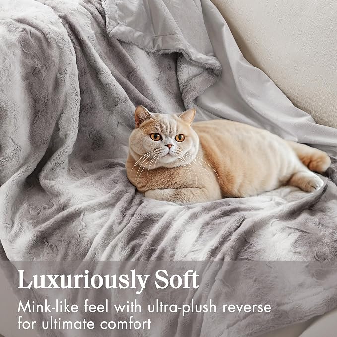 Madison Park Zuri Faux Fur Reversible Throw Blanket, 50 x 60 in, Grey | Oversized Soft Plush, Luxury, Animal Stripes, Mink Reverse, Modern, All Season, for Bed Sofa Couch, OEKO-TEX Certified