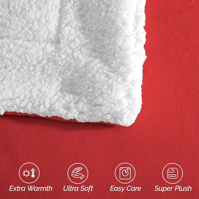 Elegant Comfort Ultra Soft Reversible Flannel Sherpa Blanket - Cozy Silky Fleece Throw for Couch, Bed - Plush Fuzzy Warm Winter Blanket for Gift, Twin XL, Red