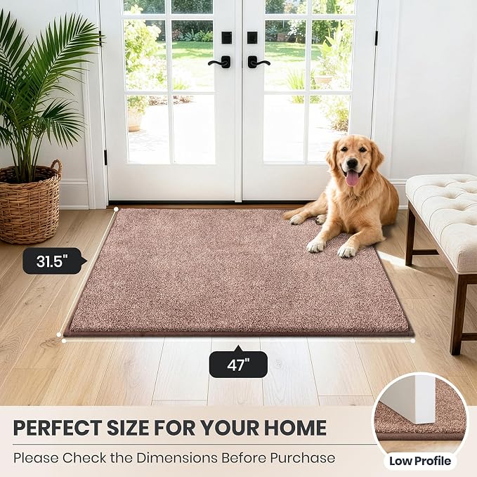 PURRUGS Dirt Trapping Door Mat 31.5" x 47", Non-Slip Machine Washable Entryway Rug, Dog Doormat, Indoor Front Door Mat, Super Absorbent Entry Rug for Muddy Shoes & Paws, Brown-Light Cream