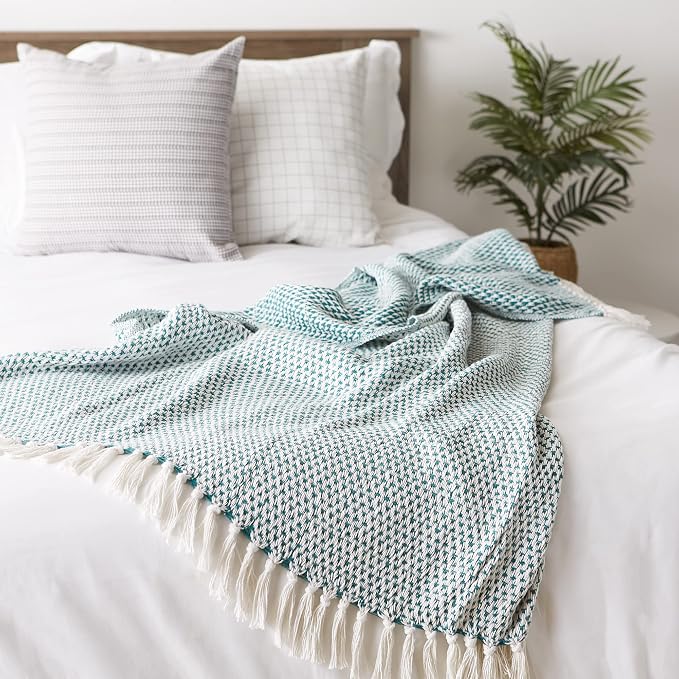 DII Woven Throw Collection 100% Cotton, Basketweave, 50x60, Teal