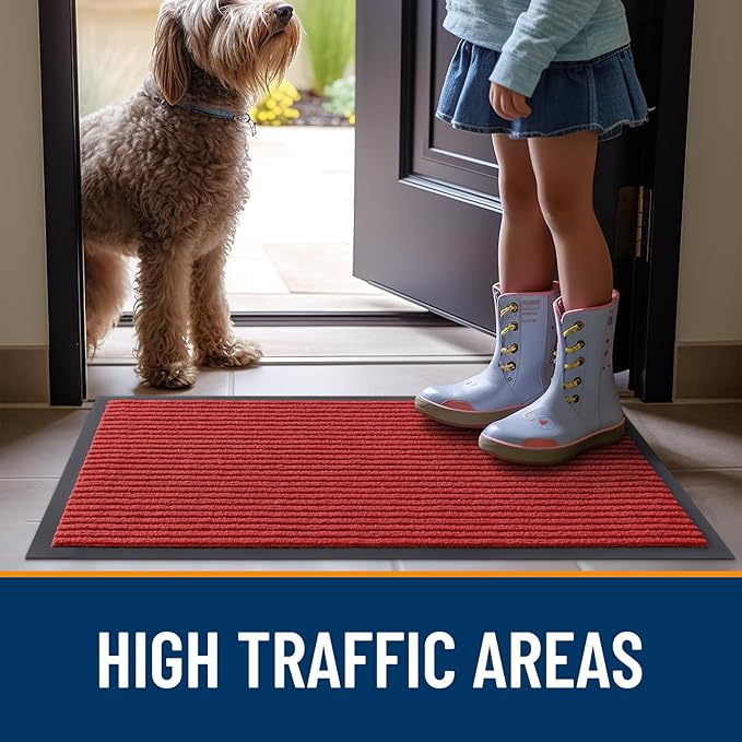 OLANLY Front Door Mat Indoor Outdoor Entrance, 2-Pack 33 x 21 Inch, Waterproof Heavy Duty Doormat, Fade Resistant, Low Profile, Easy Clean Patio Porch Welcome Floor Mats for Entry, Red