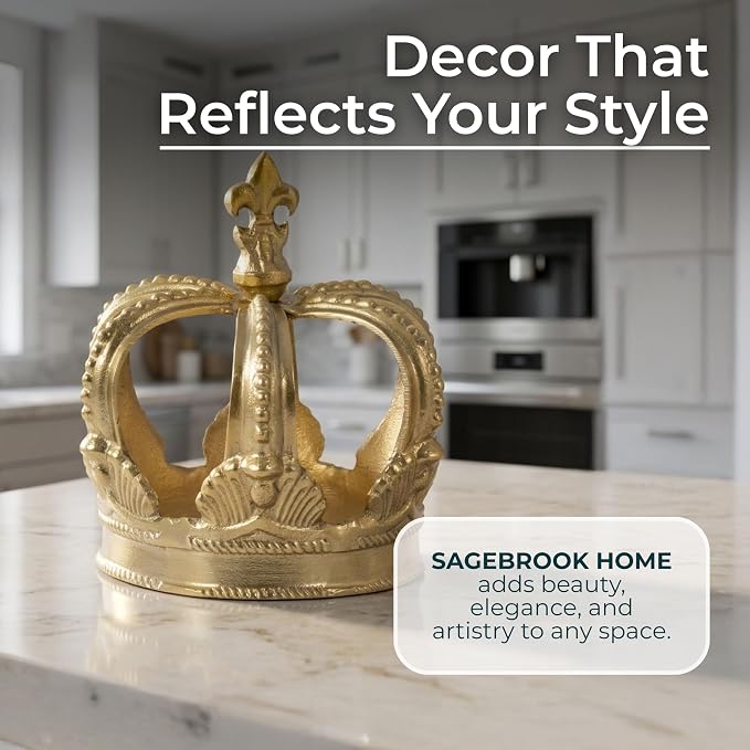 Metal Crown Display for Bathroom Decor - Regal Form Accent Display for Home, Living Room, Office, and Shelf Styling - Sculpture Ornament Statement Piece for Coffee Table Decor - 7", Gold & Metallic