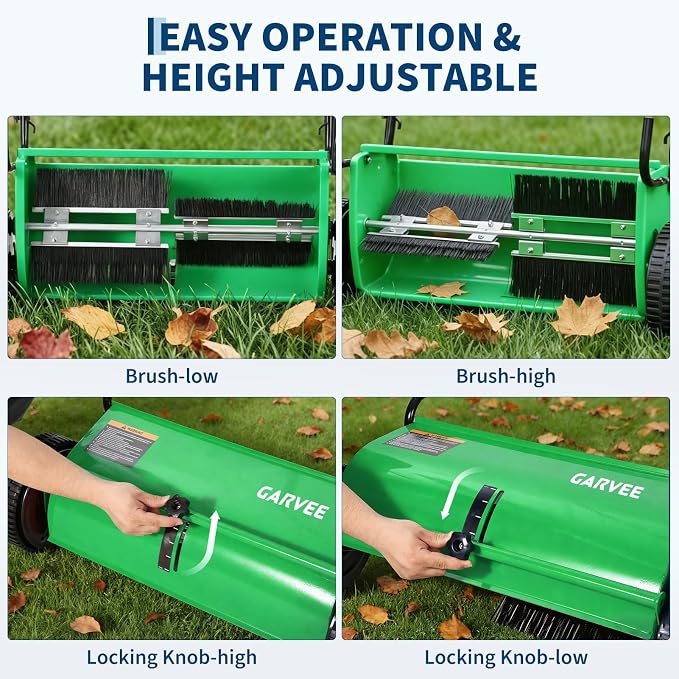 26 Inch Push Lawn Sweeper with Wheels,Manual Push Sweeper for Leaves and Grass Collection,7cu. ft. Hopper Bag,4 Adjustable Spinning Brushes, Ideal for Garden, Patio and Yard Cleanup