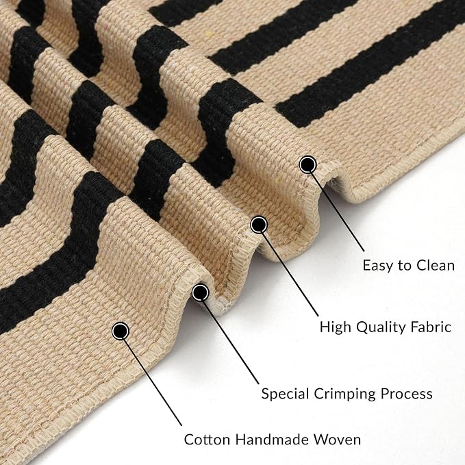 IOHOUZE Striped Area Rug 4'x6' Front Door Rugs Washable Area Rug for Double Front Porch, Large Patio Rug Outdoor Indoor, Doormat for Entryway Porch Entrance, Tan/Black