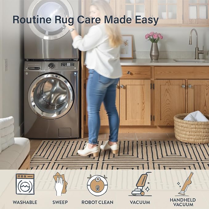 Lahome Easy Jute Washable Runner Rug, 2x8 Farmhouse Kitchen Runner Rug | Non Slip Stain Resistant Low Pile Indoor Outdoor Carpet for Hallway Indoor Entryway Laundry