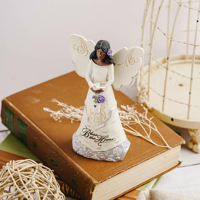 Pavilion Gift Company 82433 Bless This Home 6 Inch Ebony Angel Figurine, Cream