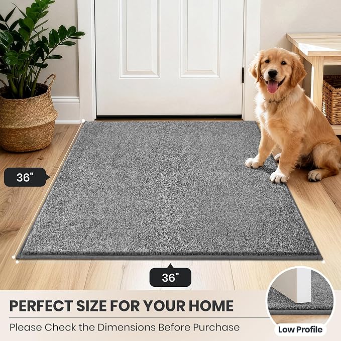 PURRUGS Dirt Trapping Door Mat 36" x 36", Non-Slip Machine Washable Entryway Rug, Dog Doormat, Indoor Front Door Mat, Super Absorbent Entry Rug for Muddy Shoes & Paws, Light Grey-Dark Grey