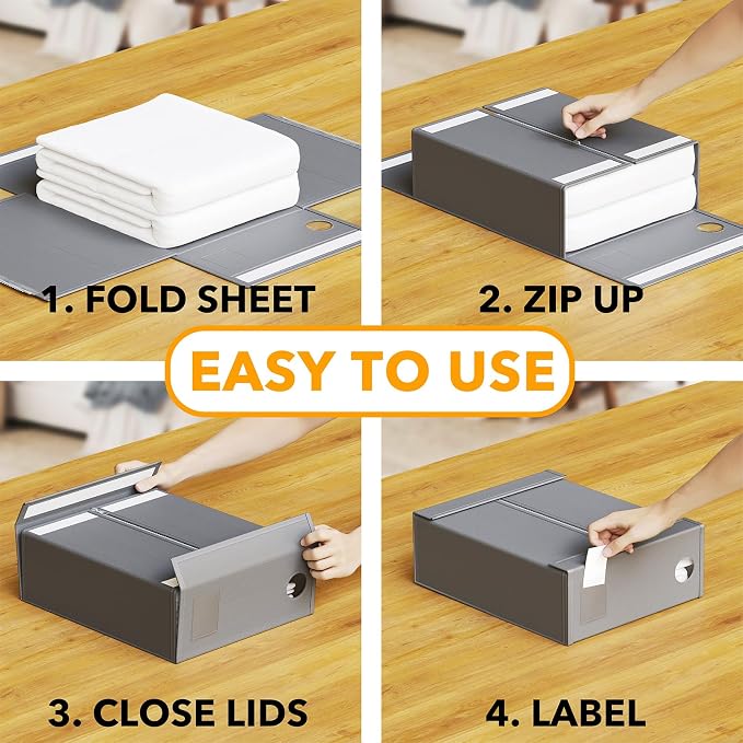 SpaceAid 9 Pack Bed Sheet Organizers and Storage, Foldable Sheet Organizer with Window for Linen Closet, Set Folder Keeper for Queen & King Size Bedding Storage (Gray)
