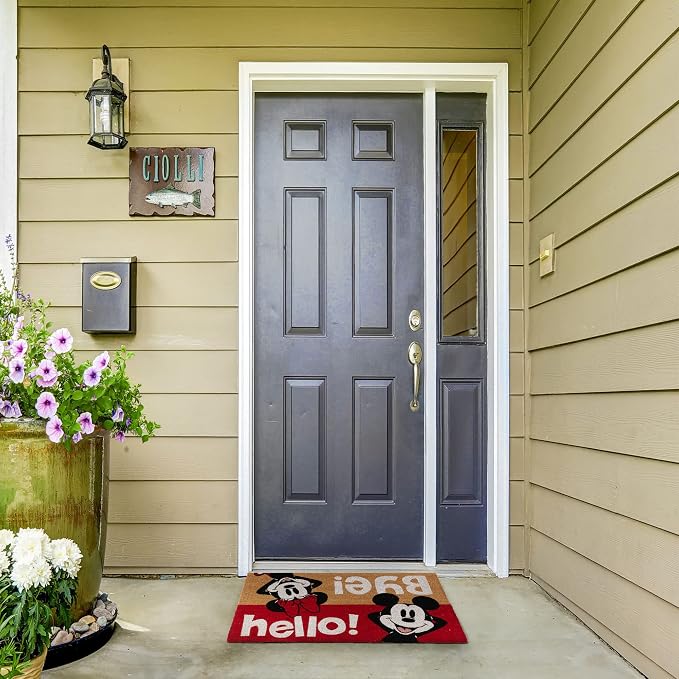 Gertmenian Disney Mickey Mouse Coir Doormat - 2x3 Welcome Mat (2-Pack), Ideal for High Traffic Areas in Front Door, Garage, Entryway - Come On in, Brown, 47534