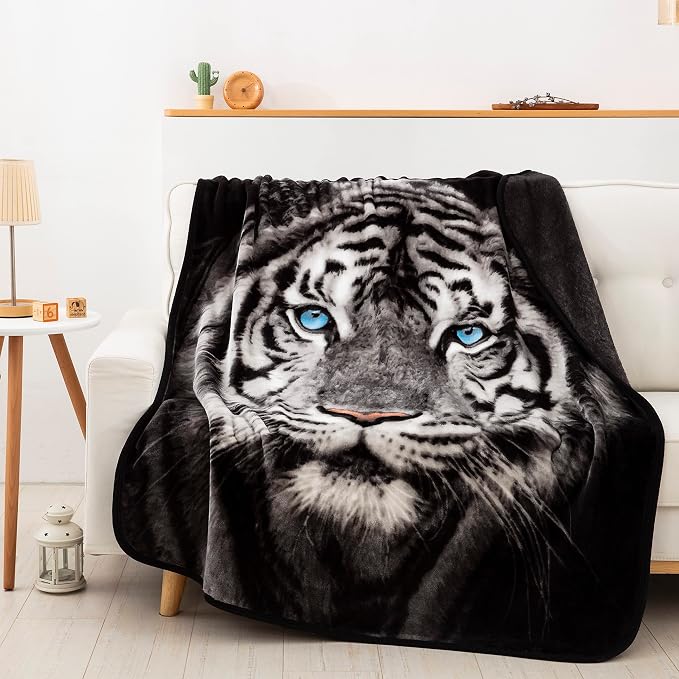 Northwest Wild Heritage Raschel Throw Blanket, 50" x 60", White Tiger