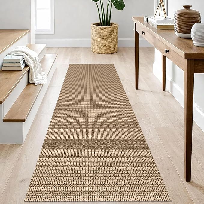 IOHOUZE Washable Runner Rug 2.6x8 Non Slip Rubber Backed Wide Hallway Runner Entryway Runner Indoor, Kitchen Rugs Woven Cotton Floor Carpet for Hall Bedroom, Orange/Tan/Brown
