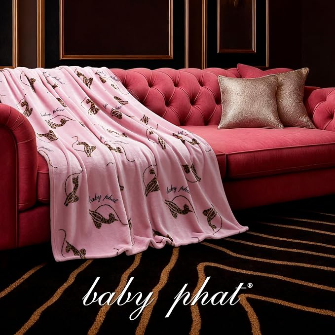 Baby Phat Oversized Plush Throw Blanket 60" x 70", Cheetah Tossed Logo Hot Pink