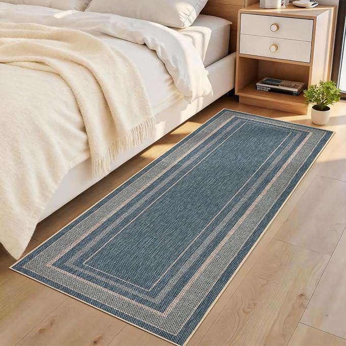 GarveeHome Easy Jute Runner Rug 2x8 Washable Non Slip Hallway Runner Rugs | Stain Resistant Low Pile Kitchen Throw Carpets Modern Solid Runners for Bedroom Nursery Entryway Living Room Dorm, Blue