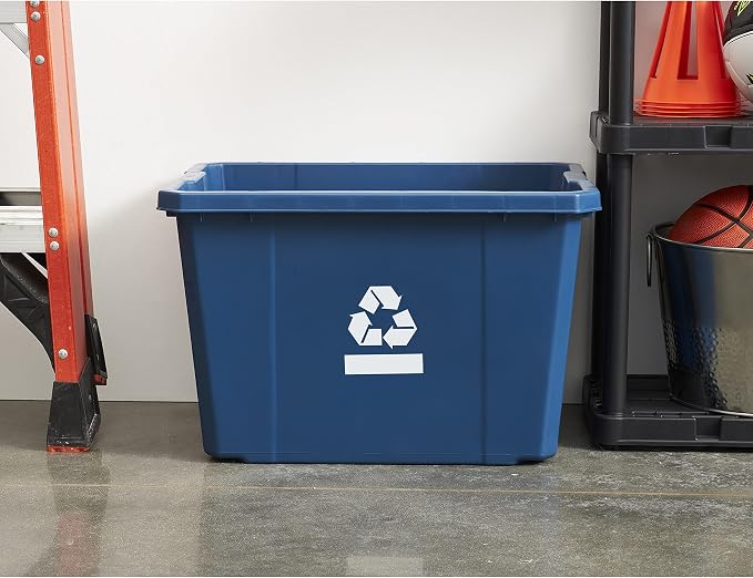Gracious Living Medium Curbside Blue Box, Plastic 17 Gallon/64 Litre Home Trash Can Refuse and Recycling Bin Container with Built-in Handles (6 Pack)