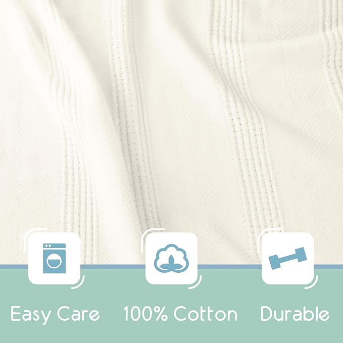 Vellux 100% Cotton Blanket, Twin, 66x90, Ivory | Soft, Breathable Knit, Lightweight, All Season, Machine Washable, Oeko-Tex Certified, Hotel Quality