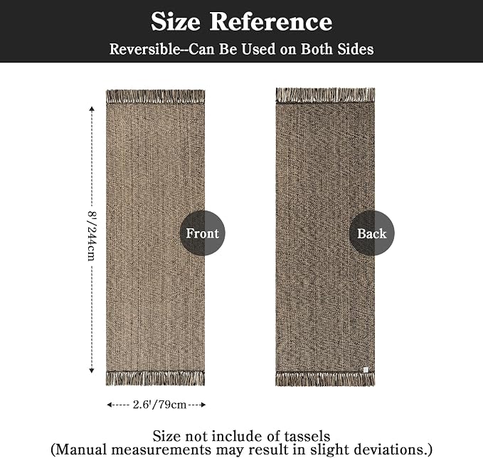 Collive Boho Washable Kitchen Runner Rug, Modern Farmhouse Hallway Runner Rug 2.6' x 8' Natural/Black Bathroom Rugs, Hand Woven Entry Hall Carpet for Laundry Bedroom Decor