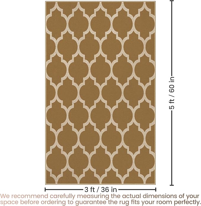 Washable 3x5 Moroccan Trellis Easy Jute Rug, Khaki Neutral Boho Outdoor Indoor Patio Small Area Rugs, Woven Ultra Thin Non Slip Carpet Door Mat for Entryway Front Door Porch Backyard Kids Playroom