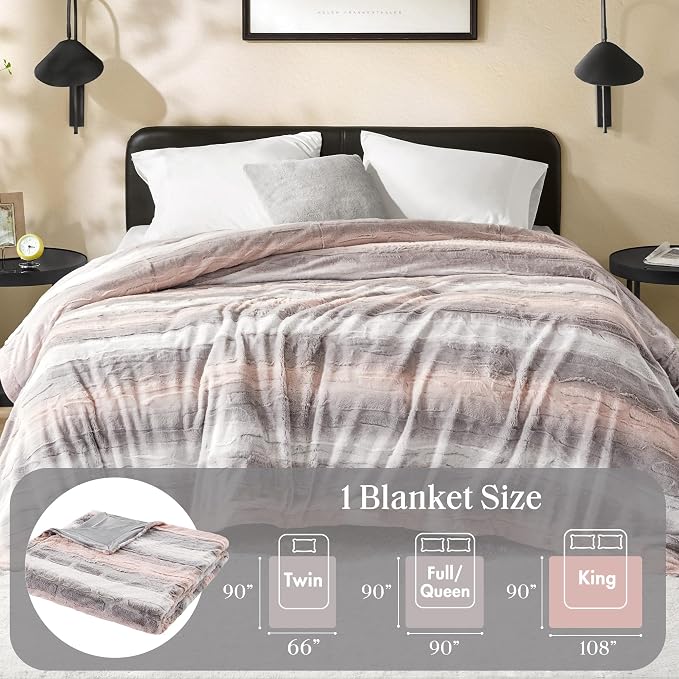 Madison Park Zuri Ultra Soft Faux Fur King Blanket Reversible, Blush/Grey | All Season, Ultra Soft, Breathable Fabric for Bed or Couch, Lightweight, Plush, OEKO-TEX Certified