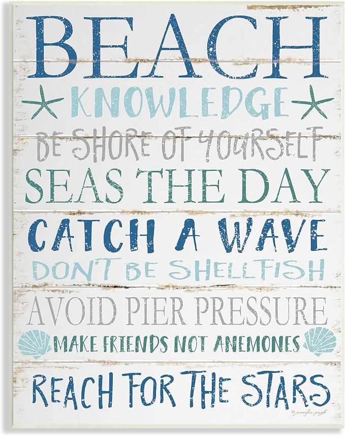 Beach Knowledge Planked Sign, 13 x 19 Inch Mounted Print on Wall Plaque