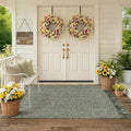 Collive 3' x 5' Indoor Outdoor Porch Rug, Sage Green Modern Farmhouse Entryway Rug Boho Front Door Mat, Hand-Woven Washable Kitchen Rugs for Patio Bedside Nursery Decor