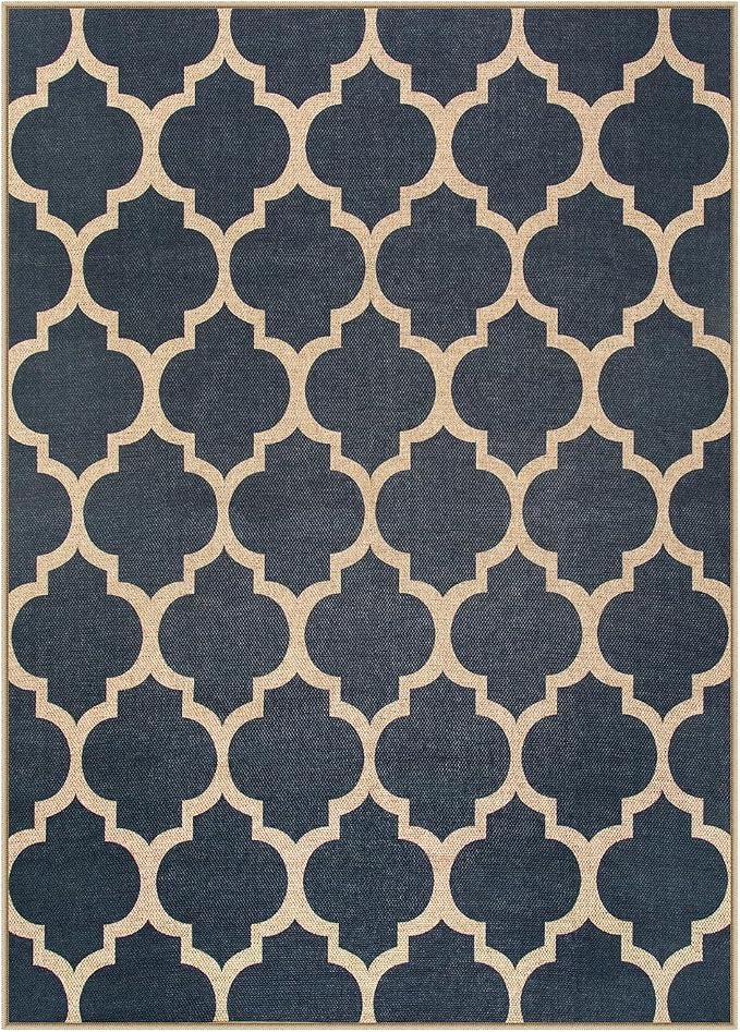 Lahome Moroccan Outdoor Rug 5x7, Easy Jute Blue Washable Rugs for Patio Living Room Outdoor Decor, Geometric Woven Area Rug Non Slip for Backyard, Thin Farmhouse Carpet for Bedroom Dining Room