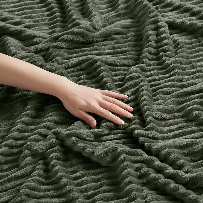 Nestl Green Throw Blanket for Couch - Cozy Warm Fuzzy Blankets for Women, Set of 2 Small Fleece Throws for Girls - Olive Green, 50 x 60 Inches