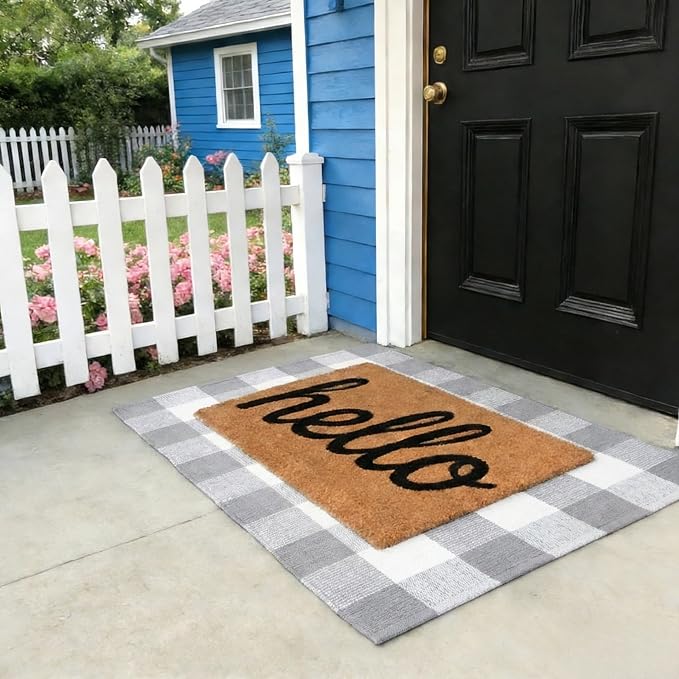Gray and White Buffalo Plaid Rug 2'4'' x 3'7'', Washable Farmhouse Non-Slip Checkered Doormat, Indoor Outdoor Floor Mat for Living Room, Bedroom, Entryway, Kitchen, Laundry Room, Patio, Porch