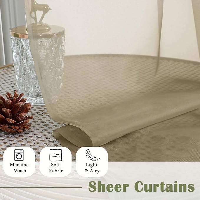 Lecloud Taupe Sheer Curtains 120 Inches Long 2 Panels Set, Rod Pockets Light - Image 8