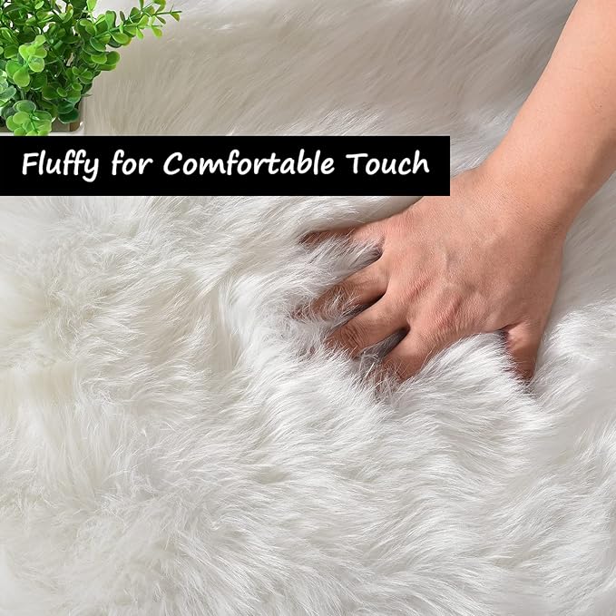 Goolela White Faux Fur Runner Rug 2x6 Faux Sheepskin Rug for Bedroom Fluffy Fuzzy Furry Bedside Rugs Shaggy Plush Washbale Rectangle