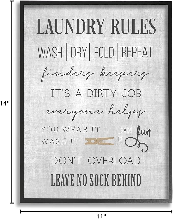 'Laundry Room Rules Family List'| Framed Giclee Art | Stupell Industries | Black, 11 x 14 Inches, Easy to Hang and Sturdy, Made in USA, by CAD Designs