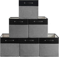 FinishingBo 13x13x13 Storage Cube Bins 6 Pack, Cube Shelf Baskets | Foldable Storage Cubes, Linen Storage Bins with Handles, Closet Organizers, Black/Gray