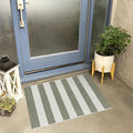 Green and White Striped Rug-2x3 Front Door Mat Outdoor,Washable Reversible Porch Rug Cotton Hand-Woven Spring Doormat, Foldable Layered Door Mats for Entryway/Farmhouse