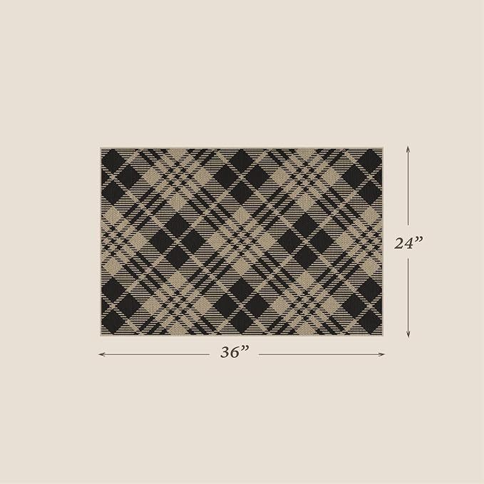 2x3 Entryway Door Mat Indoor Outdoor– Washable Non Slip Small Rug for Front Door, Back Door, Kitchen Sink, Mudroom, Garage Entry, Low Profile Easy Clean Farmhouse Cottage Plaid Floor Mat