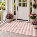 Rugalia Pink Woven Entryway Rug 3x5, Washable Striped Cotton Indoor Outdoor Doormat Low Plie Non-Slip Kitchen Mat, Modern Natural Floor Carpet for Porch Living Room Bedroom Patio