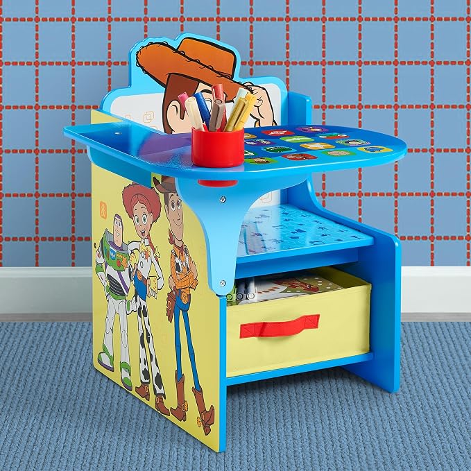 Delta Children Chair Desk with Storage Bin, Toy Story 5 | Kids Chair Desk Includes Fabric Storage Bin and Cup Holder, Low to the Ground for Easy Access, Ideal for Toddlers/Kids Age 3+